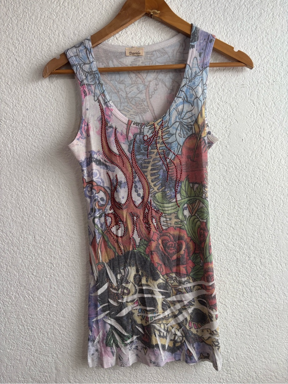 Multicolor Graphic Tank Top - Floral & Skull Print